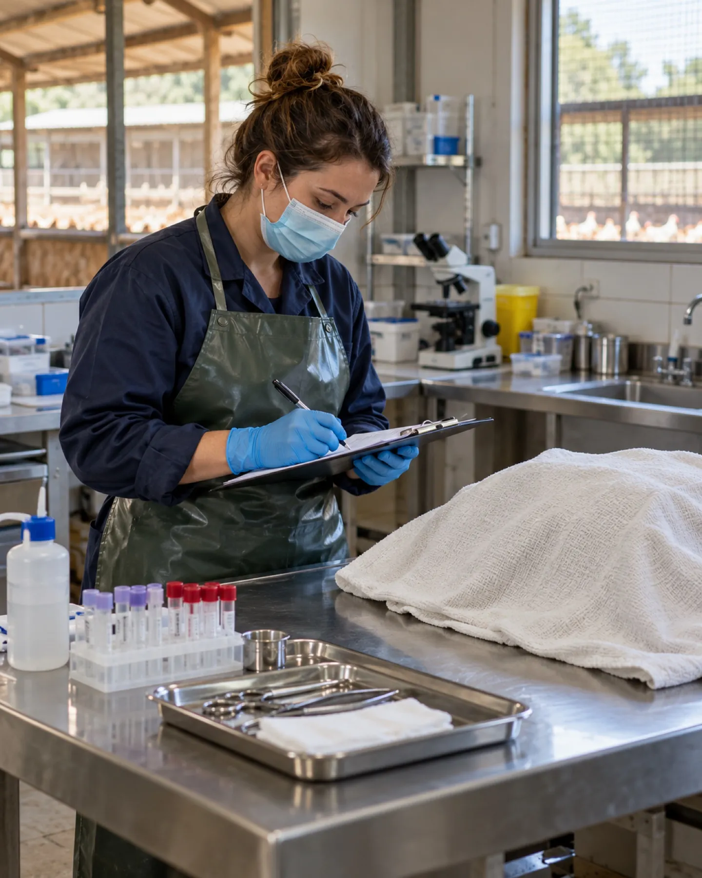 Veterinarian at an on-farm examination table